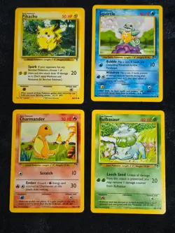 Starter Pokemon Vintage Card lot (Squirtle,Charmander,Bulbasaur and Pikach - Image 1