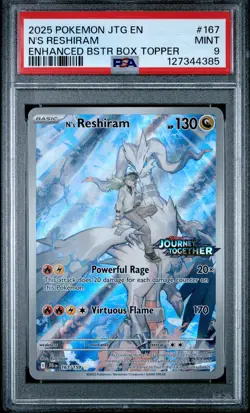 PSA 9 N'S Reshiram Enhanced Bstr Box Topper Pokemon Jtg En-Journey Together 167 - Image 1