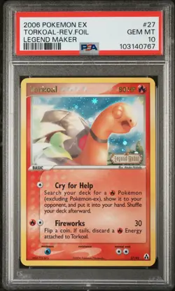 2006 POKEMON EX LEGEND MAKER #27 TORKOAL-REVERSE FOIL PSA 10 - Image 1