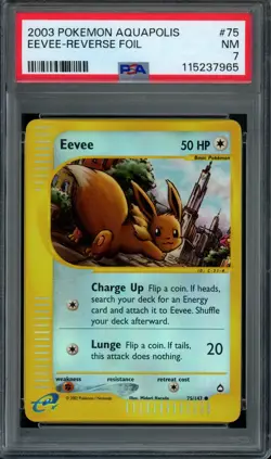 Pokemon Eevee Reverse Holo 2003 Aquapolis #75 PSA 7 NM - Image 1