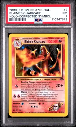 2000 POKEMON GYM CHALLENGE HOLO-CORRECTED SYMBOL #2 BLAINE'S CHARIZARD PSA 7 - Image 1