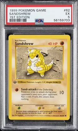 1999 POKEMON BASE SET 1ST EDITION #62 SANDSHREW PSA 5 - Image 1