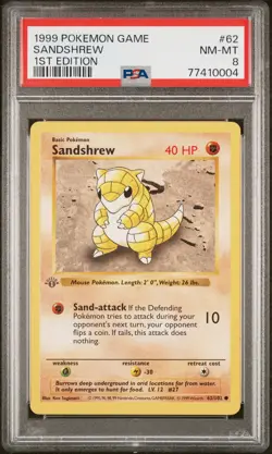 1999 POKEMON BASE SET 1ST EDITION #62 SANDSHREW PSA 8 - Image 1