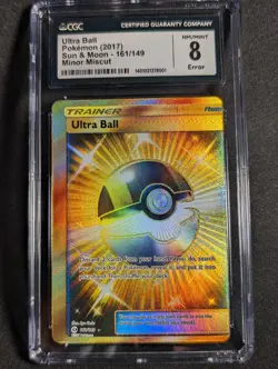 Pokemon Ultra Ball 161/149 Secret Rare SM Base Set Minor Miscut CGC 8 NM/MT - Image 1