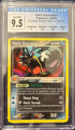 CGC Mint 9.5 Dark Gyarados 2004 Pokemon Ex Team Rocket Returns #36/109 - Image 1