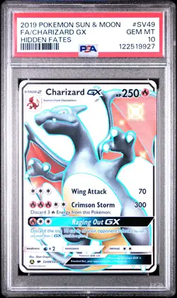 2019 POKEMON SUN & MOON HIDDEN FATES #SV49 FULL ART/CHARIZARD GX PSA 10 - Image 1