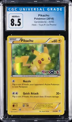 2016 POKEMON GENERATIONS, HOLO - TOYS R US PROMO #26/83 PIKACHU CGC 8.5 - Image 1