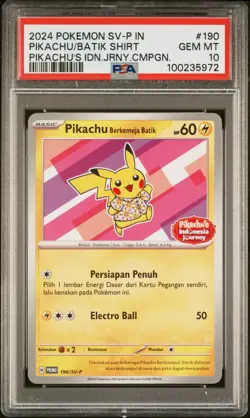 Pokemon Pikachu 154/SV-P PSA 10 Indonesia Journey Batik Shirt Exclusive Promo - Image 1