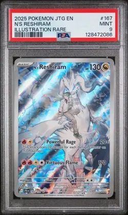 2025 POKEMON JTG EN-JOURNEY TOGETHER ILLUSTRATION RARE #167 N'S RESHIRAM PSA 9 - Image 1
