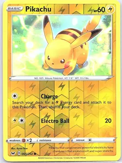 Pikachu 065/202 Reverse Holo Sword & Shield Base Set - Pokemon Card - NM - Image 1