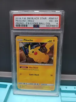 2018 POKEMON SM BLACK STAR PROMO #SM157 PIKACHU-HOLO PSA 4 - Image 1