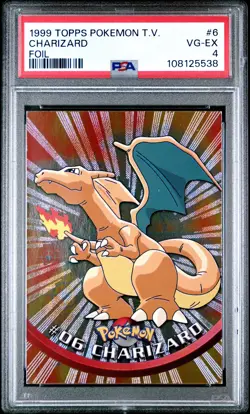 1999 TOPPS POKEMON TV FOIL #6 CHARIZARD PSA 4 - Image 1
