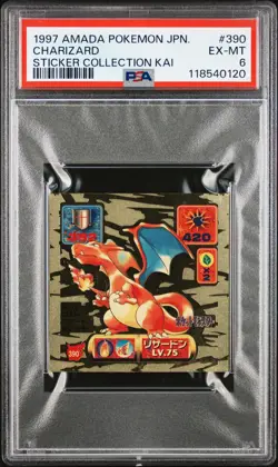 1997 AMADA POKEMON JPN STICKER COLLECTION KAI #390 CHARIZARD PSA 6 - Image 1