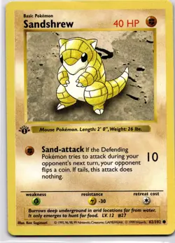 LP Pokemon Card - Sandshrew 1st Edition Base Set (Shadowless) 62/102 Common - Image 1