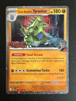 Pokemon TCG Team Rocket's Tyranitar STAFF prerelease 096/182 -NM-Destined Rivals - Image 1