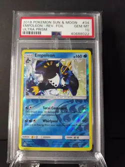 2018 Pokemon Empoleon #34 Sun&Moon Ultra Prism PSA 10 GEM MINT Reverse Foil - Image 1