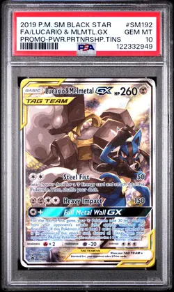 2019 POKEMON SM BLACK STAR PROMO #SM192 FULL ART/LUCARIO & MELMETAL GX PSA 10 - Image 1