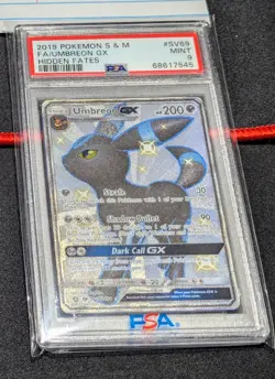 PSA 9 Pokemon Umbreon GX SV69 Hidden Fates Shiny Ultra Rare Full Art Holo - Image 1