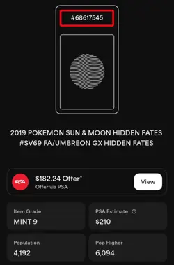 PSA 9 Pokemon Umbreon GX SV69 Hidden Fates Shiny Ultra Rare Full Art Holo - Image 2