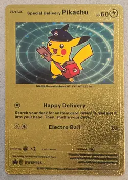 Special Delivery Pikachu Gold Foil Pokemon Card Promo SWSH074 FanArt - Image 1