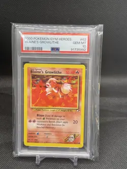 PSA 10 GEM MINT Pokemon Gym Heroes #62 - Blaine's Growlithe - GEM Mint - - Image 1