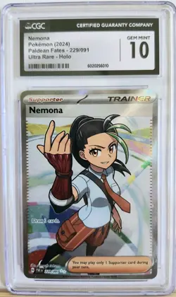 2024 Pokemon SV: Paldean Fates Nemona 229/091 CGC Gem Mint 10 Ultra Rare - Image 1