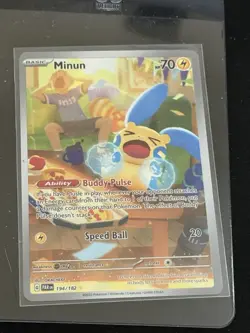 Pokemon TCG Minun 194/182 Paradox Rift Holo Card, Illustration Rare, Full Art - Image 1