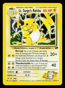 Lt. Surge's Raichu 11/132 Holo Rare Gym Challenge Pokemon Card - Image 1