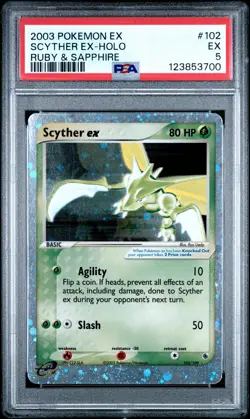 2003 POKEMON EX RUBY & SAPPHIRE #102 SCYTHER EX-HOLO PSA 5 - Image 1