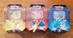 Pokemon Hidden Fates GX Tins Art Set of 3 Full Sealed Charizard Raichu Gyarados - Image 1