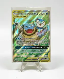 Pokemon Sun & Moon Cosmic Eclipse Blastoise Piplup GX #215 Tag Team Alt Art Card - Image 1