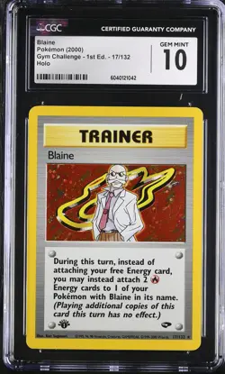 CGC 10 GEM MINT Blaine Gym Challenge 1st Edition 17/132 Holo Pokemon Card - Image 1