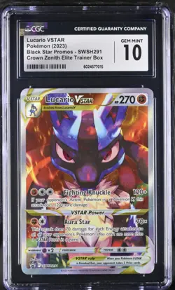CGC 10 Lucario VSTAR SWSH291 Full Art Black Star Promo Crown Zenith ETB Pokemon - Image 1