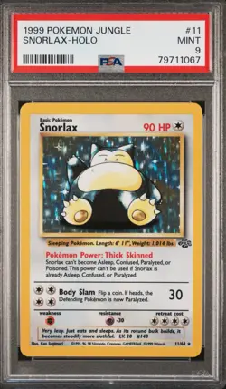 1999 Pokemon Jungle Unlimited Snorlax 11/64 Holo Rare PSA 9 Low Population - Image 1