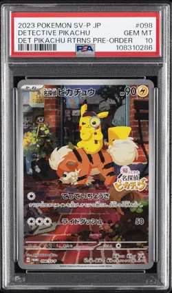 2023 POKEMON JAPANESE SV-P PROMO #098 DETECTIVE PIKACHU PSA 10 - Image 1