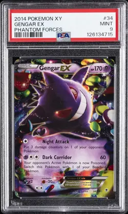 2014 POKEMON XY PHANTOM FORCES #34 GENGAR EX PSA 9 - Image 1