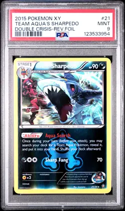 2015 POKEMON XY DOUBLE CRISIS #21 TEAM AQUA'S SHARPEDO-REVERSE FOIL PSA 9 - Image 1