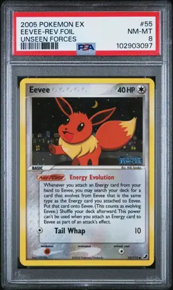 Pokemon Eevee EX Unseen Forces Reverse Holo Stamped 2005 55/115 PSA - Image 1