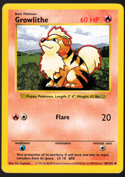 Growlithe Shadowless 28/102 Base Set Pokemon TCG Card 1999 MP - Image 1