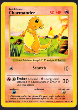 Charmander Shadowless 46/102 Base Set Pokemon TCG Card 1999 HP - Image 1