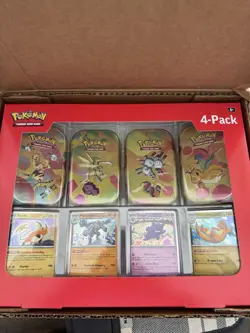 Pokemon 4 Mini Tins + 4 Promo Cards Bundle - 151 SAMS CLUB Exclusive IN HAND - Image 1