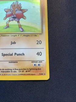 Hitmonchan 7/102 Unlimited Holo Rare - 1999 Pokemon TCG Base Set - MP Scratched - Image 4