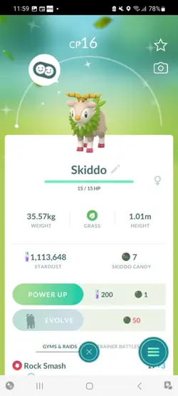 Pokemon Go (Stage 33) Shiny Skiddo ( 55 Shinys )( 1.1 Million Stardust) - Image 2