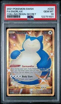 2021 POKEMON SWORD & SHIELD CHILLING REIGN SECRET #224 FULL ART/SNORLAX PSA 10 - Image 1