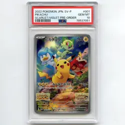 PSA 10 GEM MINT Pikachu 2022 Pokemon Japanese SV-P #001 Scarlet Violet Promo - Image 1