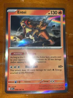 Pokemon TCG Entei Holo Rare Obsidian Flames OBF Scarlet Violet 030/197 EXC 2023 - Image 1