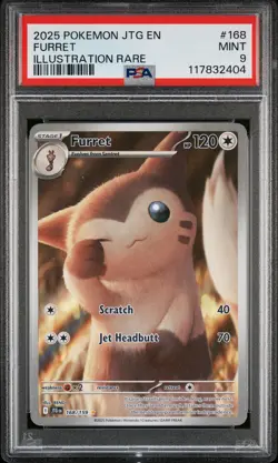2025 POKEMON JTG EN-JOURNEY TOGETHER ILLUSTRATION RARE #168 FURRET PSA 9 - Image 1