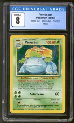 Pokemon Base Set Unlimited Venusaur 15/102 CGC 8 - Image 1