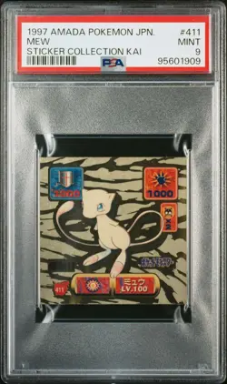 PSA9 1997 Amada Pokemon Japanese Sticker Collection Kai 411 Mew Gold Prizm - Image 1