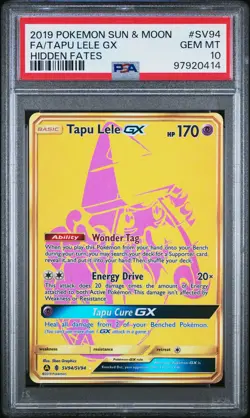 2019 POKEMON SUN & MOON HIDDEN FATES #SV94 FULL ART/TAPU LELE GX PSA 10 - Image 1